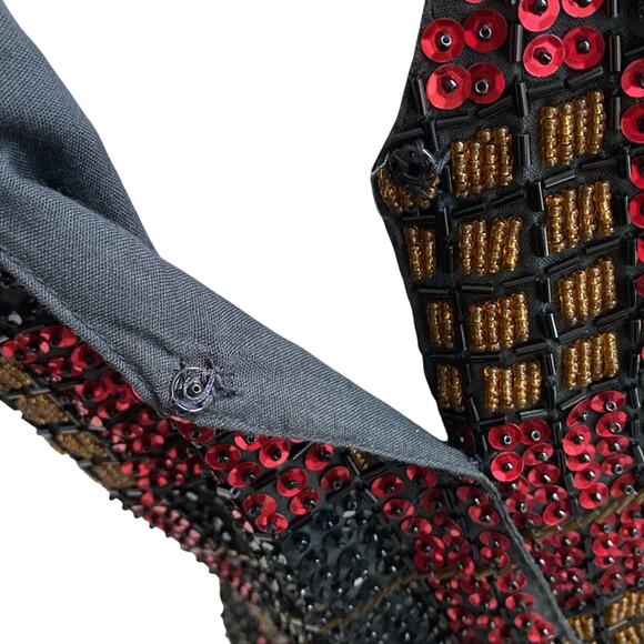 VINTAGE EVERETT COLLECTION Sequin Vest Womens Sz Medium Red Gold Cocktail - Picture 7 of 8